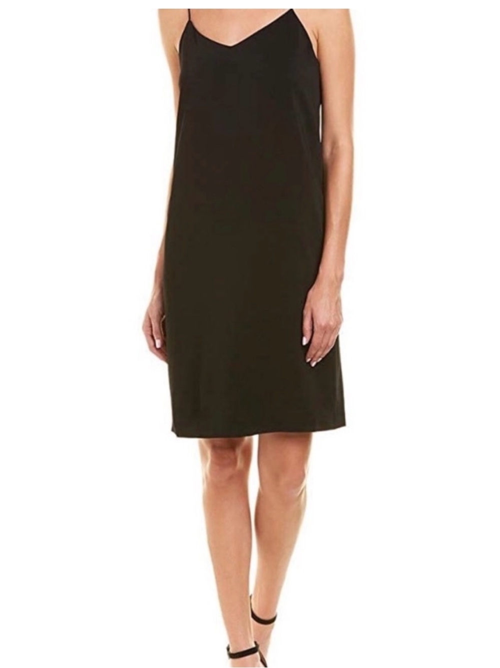 Vince Black Slip Dress V-Neck Midi Minimalist Size M